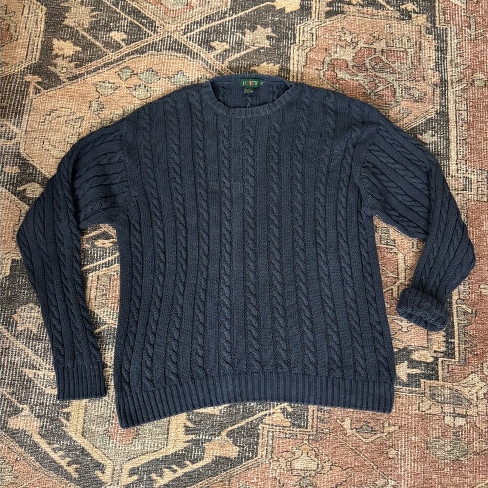 J. Crew Oarsman Cable Knit Sweater Blue Large